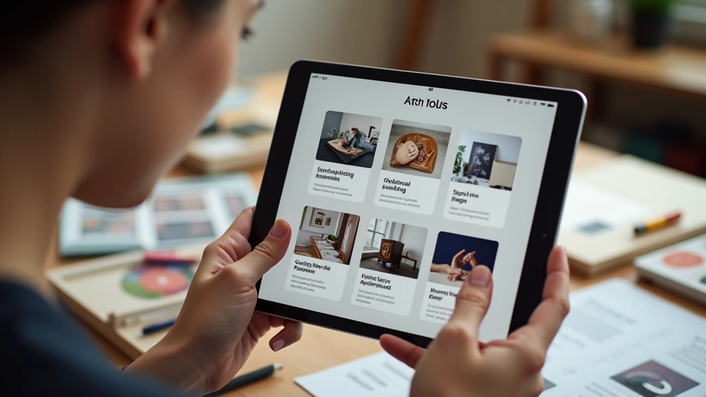 Portfolio d'artiste avec une grille de cartes présentant des images, titres et descriptions des projets